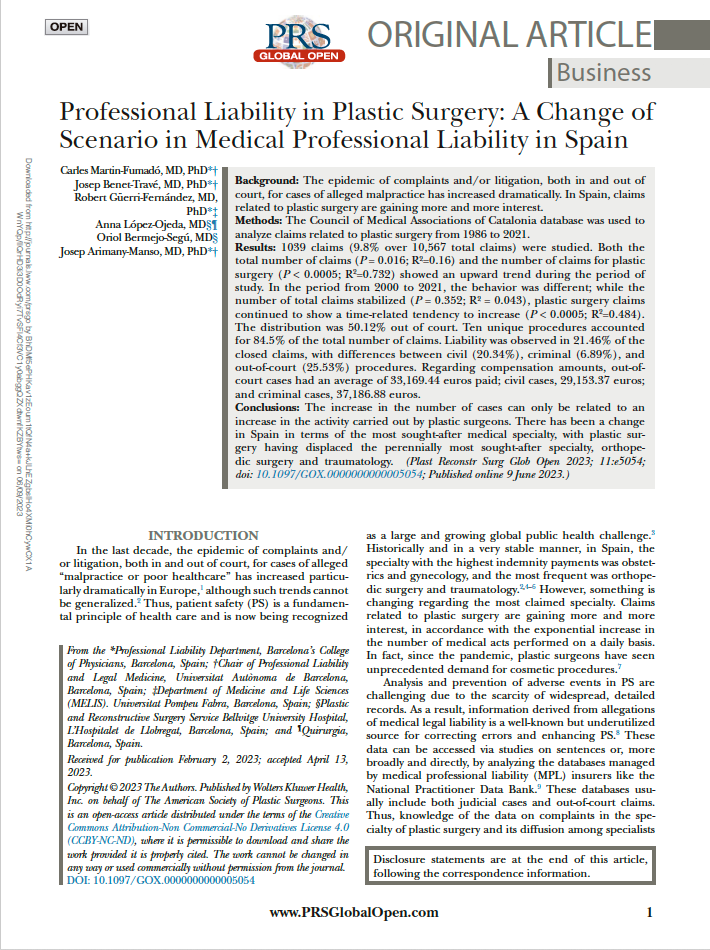 Portada de publicación Professional Liability in Surgery